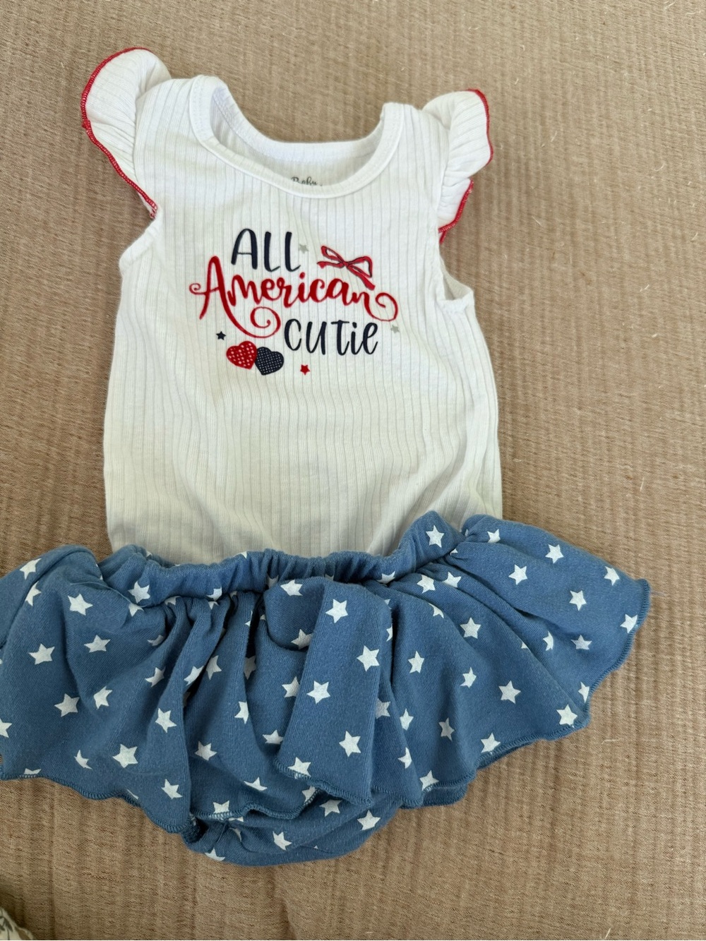 Baby Essentials White Tank with Red Trim & Blue Star Skirted Bottom
